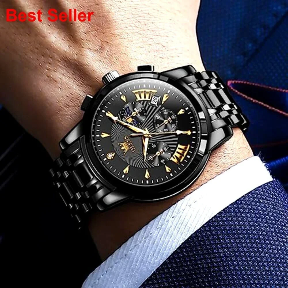 Men's Waterproof Luminous Chronograph Watch with Calendar Stainless Steel
